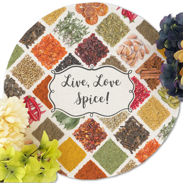 Spices Round Linen Placemats - Front (w flowers)