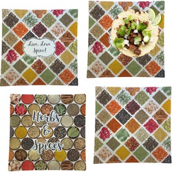 Spices Set of 4 Glass Square Lunch / Dinner Plate 9.5" (Personalized)