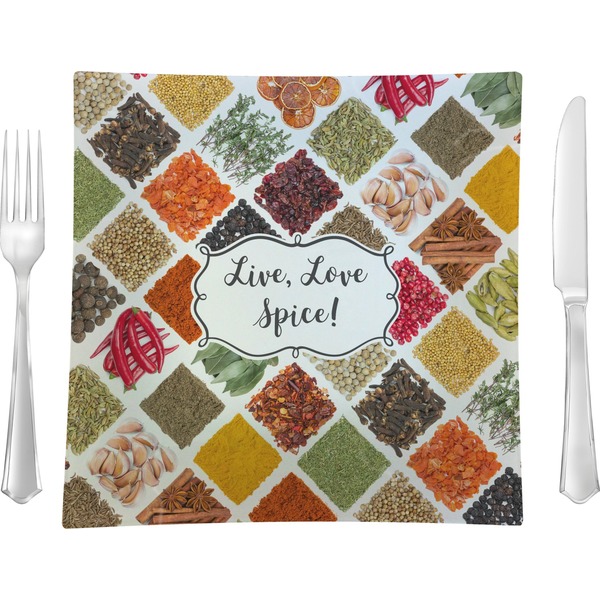 Custom Spices 9.5" Glass Square Lunch / Dinner Plate- Single or Set of 4 (Personalized)