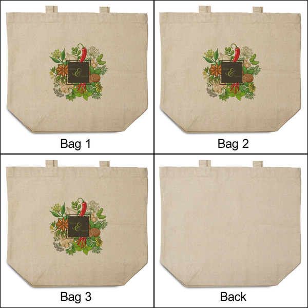 Herbs & Spices 3 Reusable Cotton Grocery Bags - Front & Back View