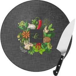 Herbs & Spices Round Glass Cutting Board - Small (Personalized)