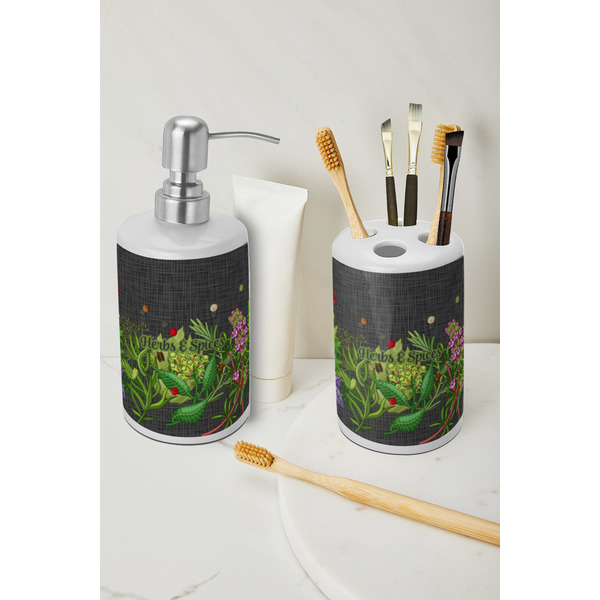 Herbs & Spices Ceramic Bathroom Accessories - LIFESTYLE (toothbrush holder & soap dispenser)