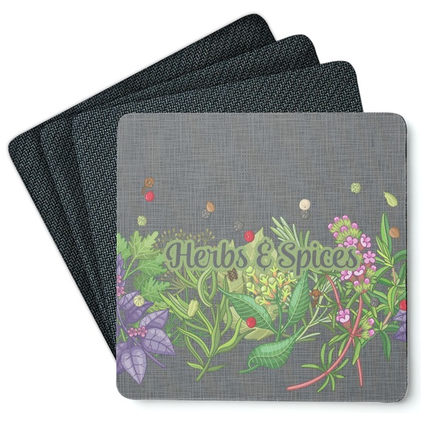 Custom Herbs & Spices Square Rubber Backed Coasters - Set of 4 (Personalized)