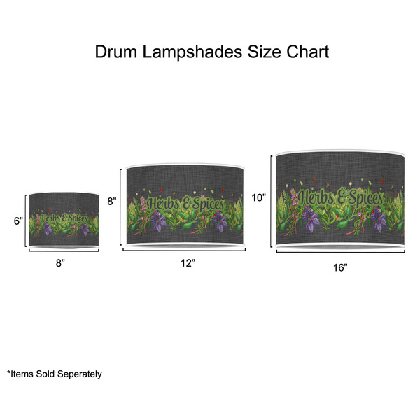 Herbs & Spices Drum Lampshades - Sizing Chart