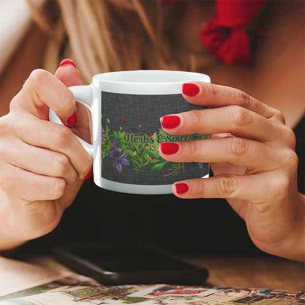 Herbs & Spices Espresso Cup - 6oz (Double Shot) LIFESTYLE (Woman hands cropped)