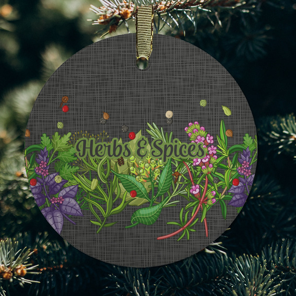 Herbs & Spices Frosted Glass Ornament - Round (Lifestyle)