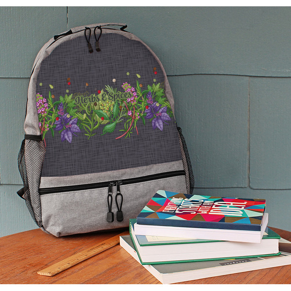 Herbs & Spices Large Backpack - Gray - On Desk