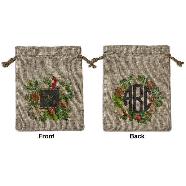 Custom Herbs & Spices Medium Burlap Gift Bag - Front & Back
