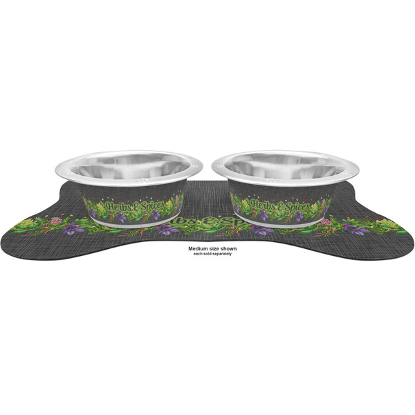 Herbs & Spices Metal Pet Bowls - On Dog Bone Shaped Mat