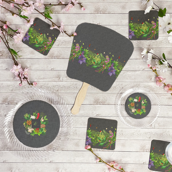 Herbs & Spices Party Supplies Combination Image - All items - Plates, Coasters, Fans