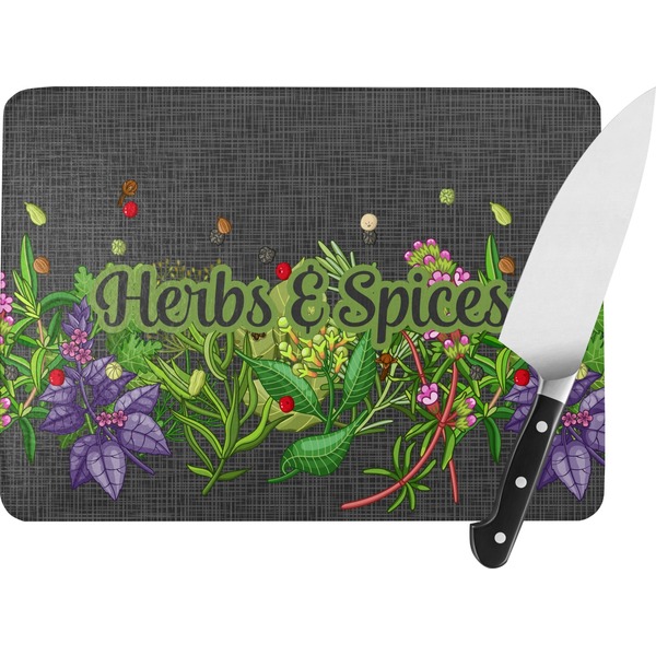 Custom Herbs & Spices Rectangular Glass Cutting Board - Large - 15.25"x11.25"