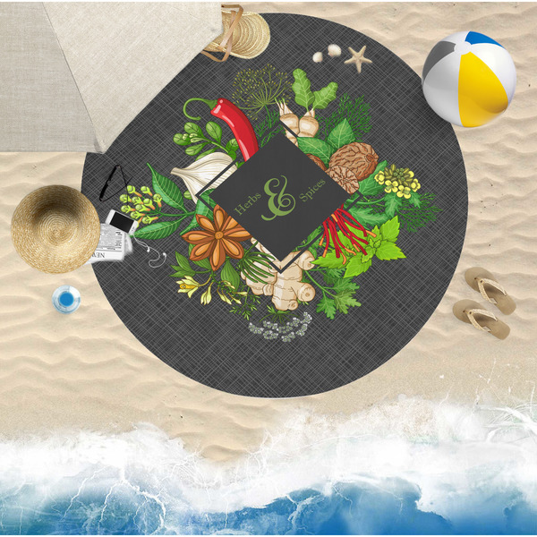 Herbs & Spices Round Beach Towel Lifestyle