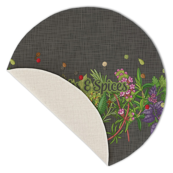 Herbs & Spices Round Linen Placemats - Front (folded corner single sided)