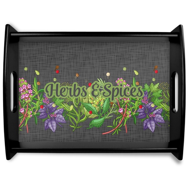 Custom Herbs & Spices Black Wooden Tray - Large (Personalized)