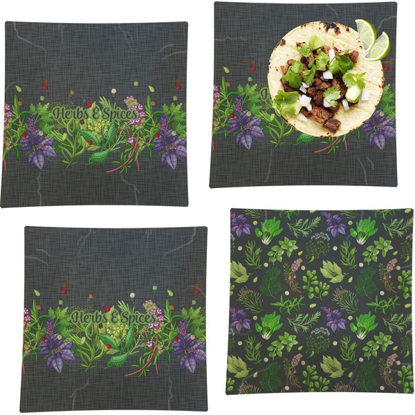 Custom Herbs & Spices Set of 4 Glass Square Lunch / Dinner Plate 9.5" (Personalized)