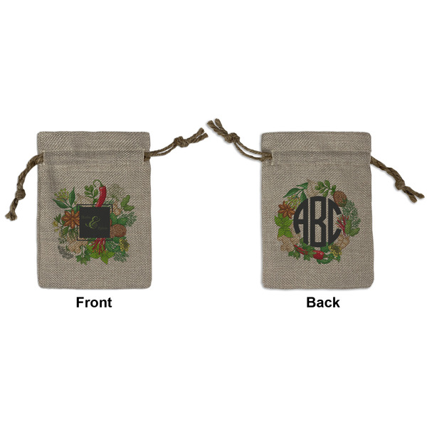 Custom Herbs & Spices Small Burlap Gift Bag - Front & Back