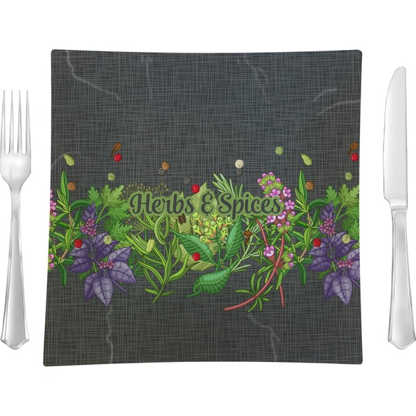 Custom Herbs & Spices 9.5" Glass Square Lunch / Dinner Plate- Single or Set of 4 (Personalized)