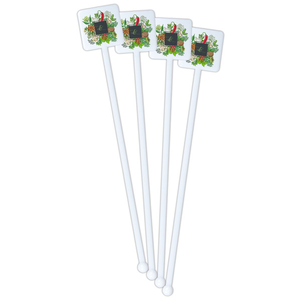 Herbs & Spices White Plastic Stir Stick - Double Sided - Square - Front