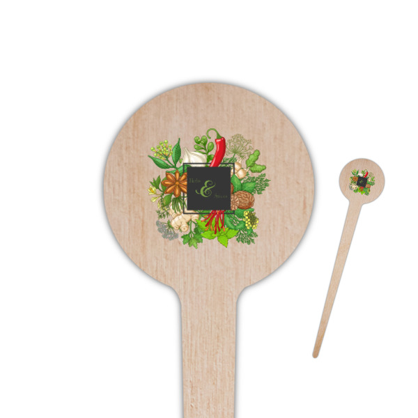 Custom Herbs & Spices 4" Round Wooden Food Picks - Double Sided