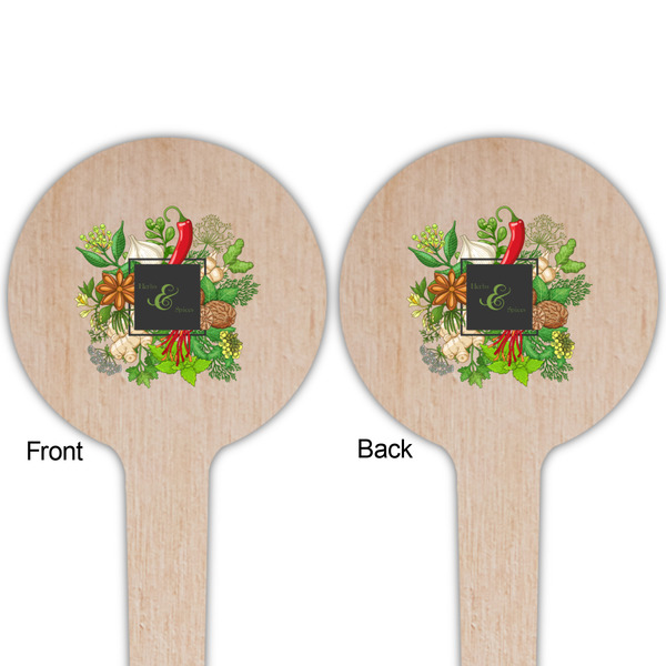 Herbs & Spices Wooden 4" Food Pick - Round - Double Sided - Front & Back
