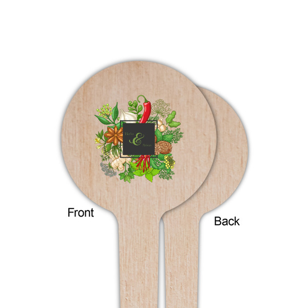 Herbs & Spices Wooden 4" Food Pick - Round - Single Sided - Front & Back