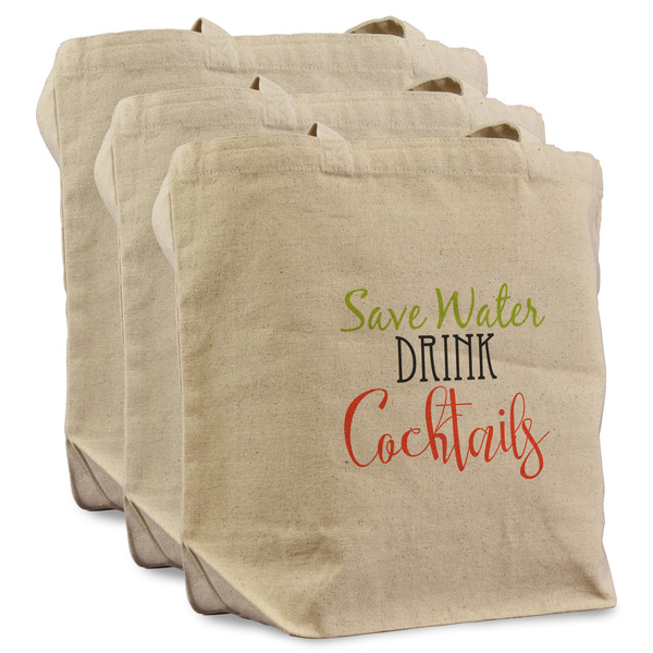 Custom Cocktails Reusable Cotton Grocery Bags - Set of 3