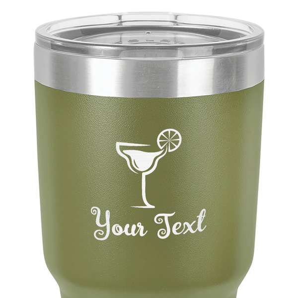 Cocktails 30 oz Stainless Steel Ringneck Tumbler - Olive - Close Up