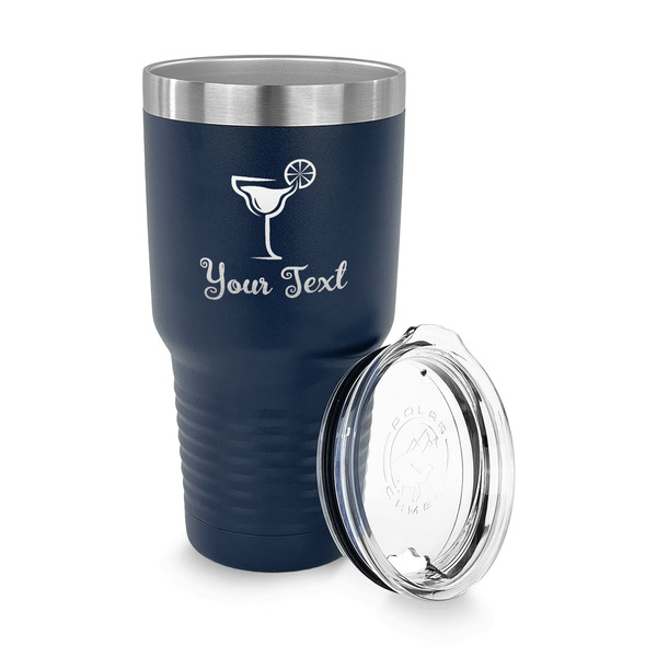 Cocktails 30 oz Stainless Steel Ringneck Tumblers - Navy - LID OFF