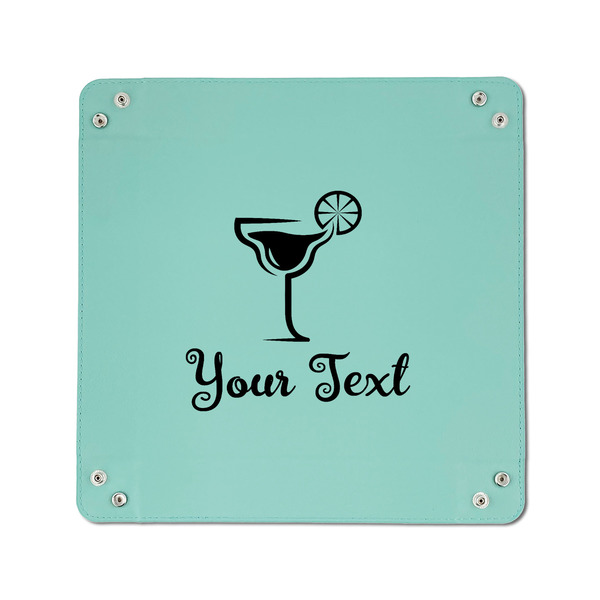 Cocktails 6" x 6" Teal Leatherette Snap Up Tray - APPROVAL