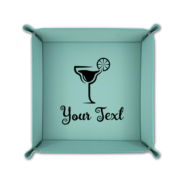 Cocktails 6" x 6" Teal Leatherette Snap Up Tray - FOLDED UP