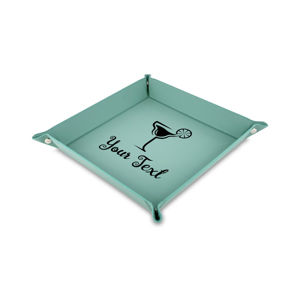 Custom Cocktails 6" x 6" Teal Faux Leather Valet Tray (Personalized)
