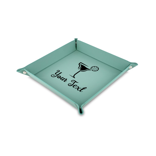 Custom Cocktails Faux Leather Dice Tray - 6" x 6" - Teal (Personalized)