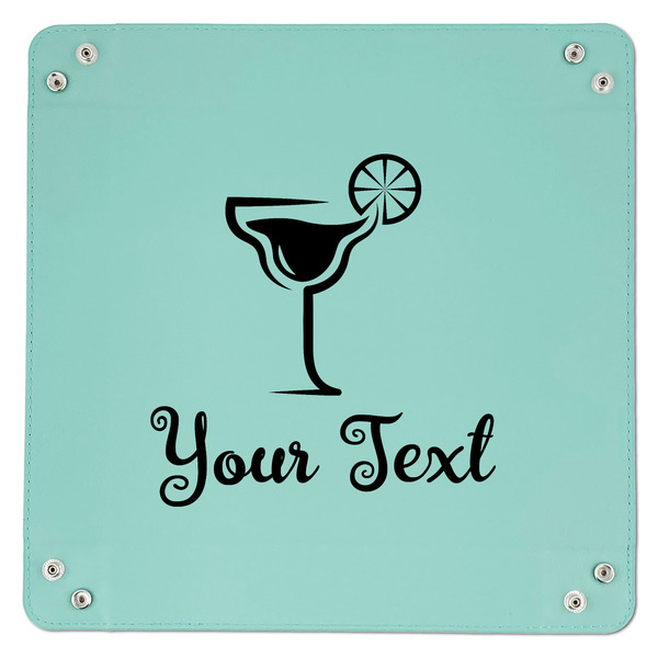 Cocktails 9" x 9" Teal Leatherette Snap Up Tray - APPROVAL