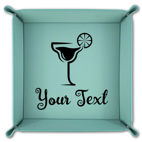 Cocktails 9" x 9" Teal Leatherette Snap Up Tray - FOLDED