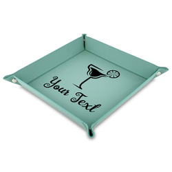 Cocktails 9" x 9" Teal Faux Leather Valet Tray (Personalized)