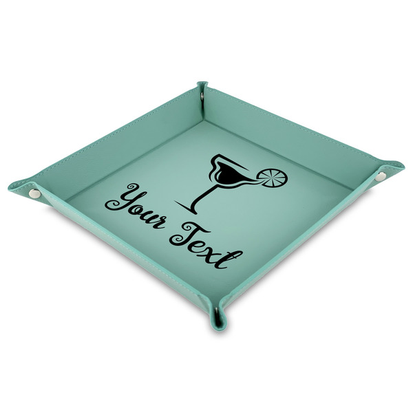 Custom Cocktails 9" x 9" Teal Faux Leather Valet Tray (Personalized)