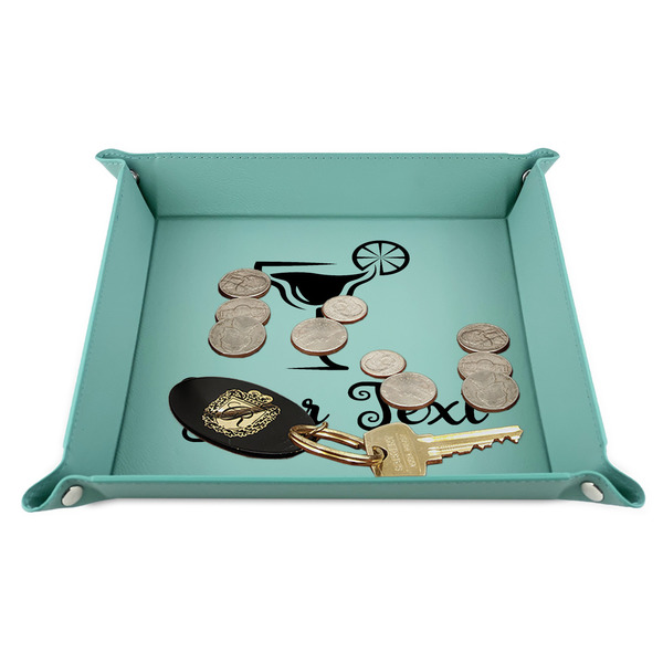 Cocktails 9" x 9" Teal Leatherette Snap Up Tray - STYLED