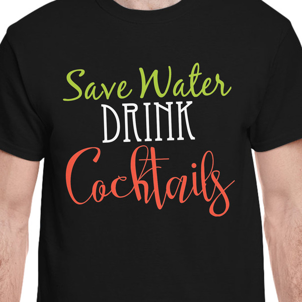 Cocktails Black Crew T-Shirt on Model - CloseUp