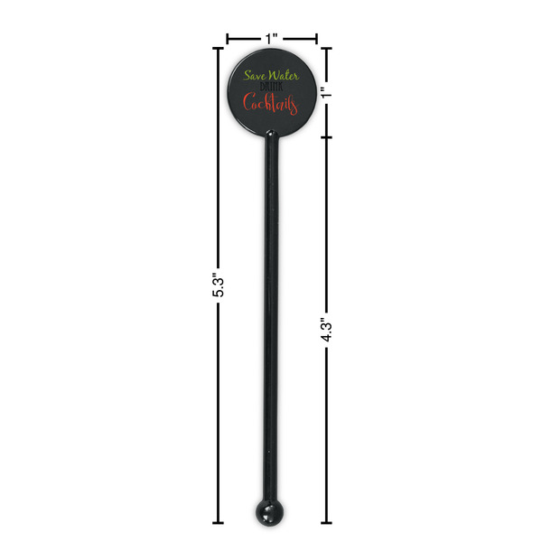 Cocktails Black Plastic 5.5" Stir Stick - Round - Dimensions