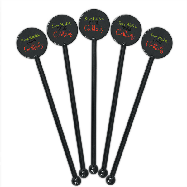 Cocktails Black Plastic 5.5" Stir Stick - Round - Fan View