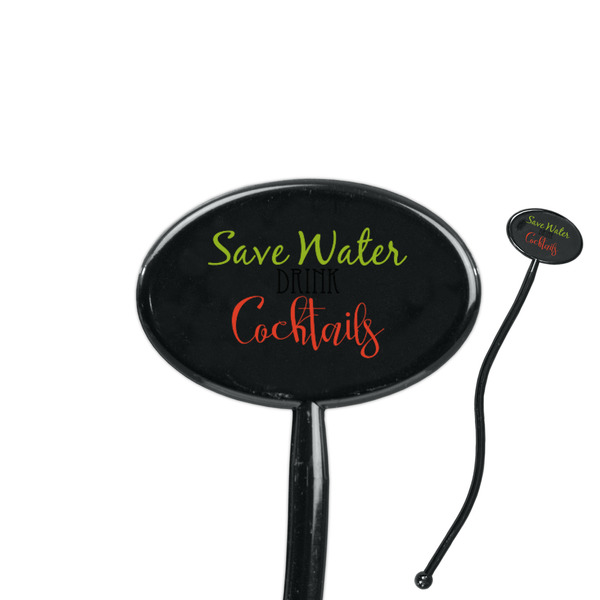 Custom Cocktails 7" Oval Plastic Stir Sticks - Black - Single Sided