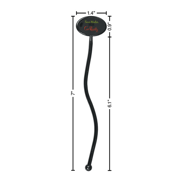 Cocktails Black Plastic 7" Stir Stick - Oval - Dimensions