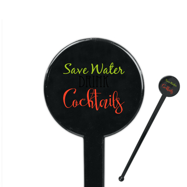 Custom Cocktails 7" Round Plastic Stir Sticks - Black - Single Sided