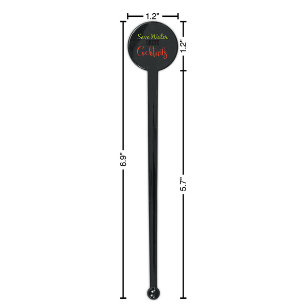 Cocktails Black Plastic 7" Stir Stick - Round - Dimensions