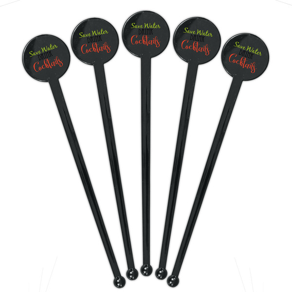 Cocktails Black Plastic 7" Stir Stick - Round - Fan View