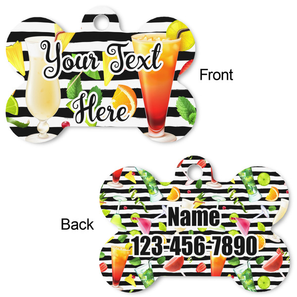 Cocktails Bone Shaped Dog ID Tag - Large - Approval