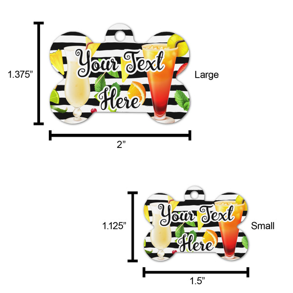 Cocktails Bone Shaped Dog ID Tag - Large - Scale