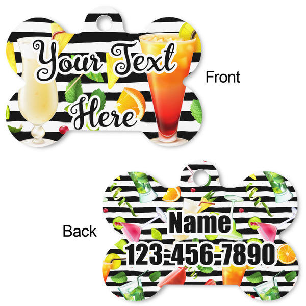 Cocktails Bone Shaped Dog Tag - Front & Back
