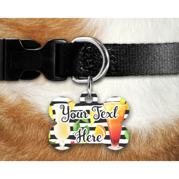 Cocktails Bone Shaped Dog Tag on Collar & Dog
