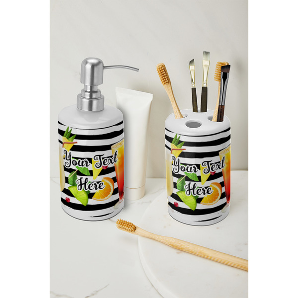 Cocktails Ceramic Bathroom Accessories - LIFESTYLE (toothbrush holder & soap dispenser)